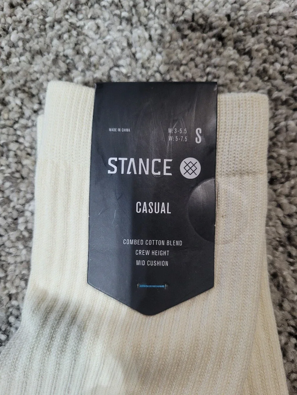 Stance Small Casual Crew Socks Love Crew Off White Womens 5-7.5 Mens 3-5.5 Youth